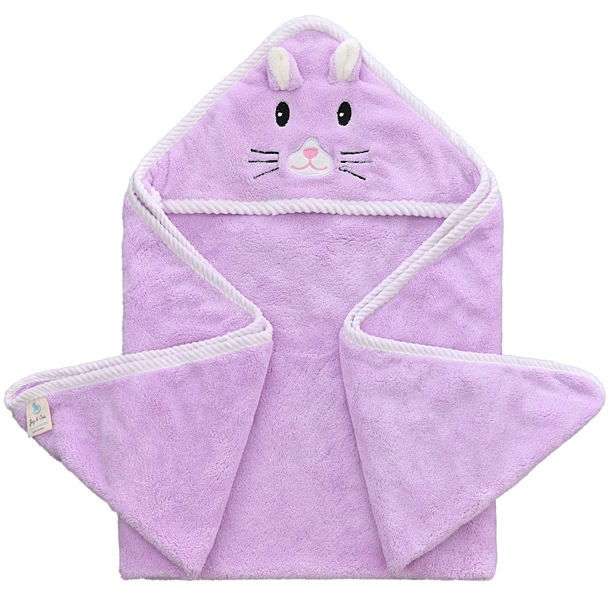 Fleece Hooded Baby Towel - Lilac Cat