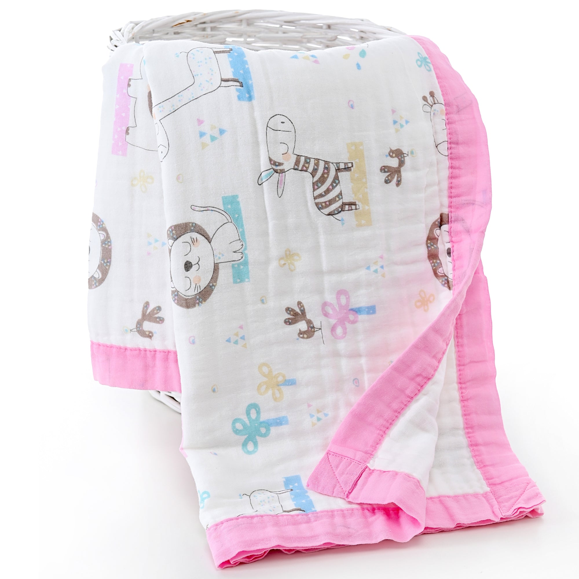 Baby/Toddler Muslin Blanket - Pink Animals